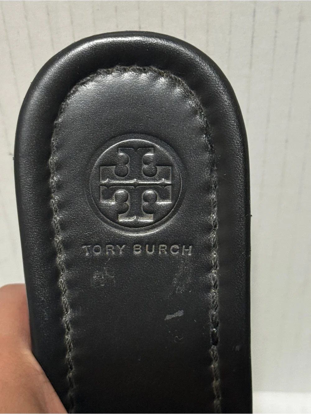 Tory Burch Madalena Black Leather Wedge Slide Sandals Double T Logo Platform 8 - Picture 2 of 11